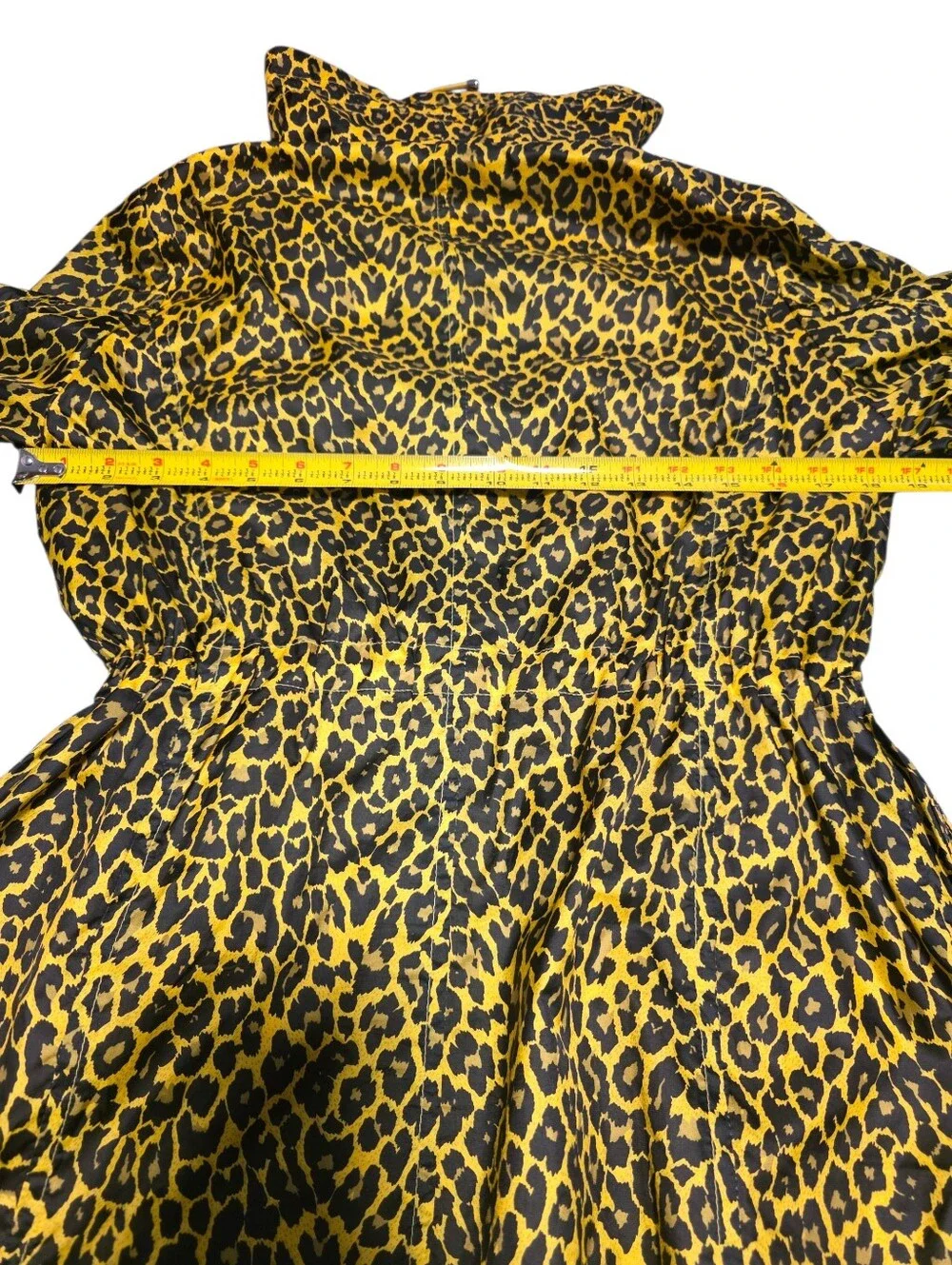 Yellow Leopard Print Drawstring Waist & Neck Windbreaker Rhinestone Detail OS